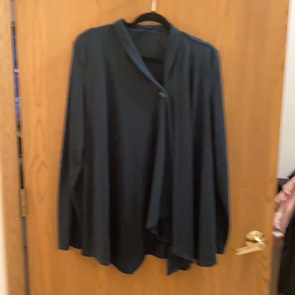 xL hunter green cardigan with one button closure on side.